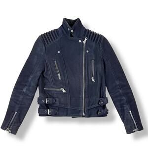 THE KOOPLES blue lamb leather motorcycle biker jacket